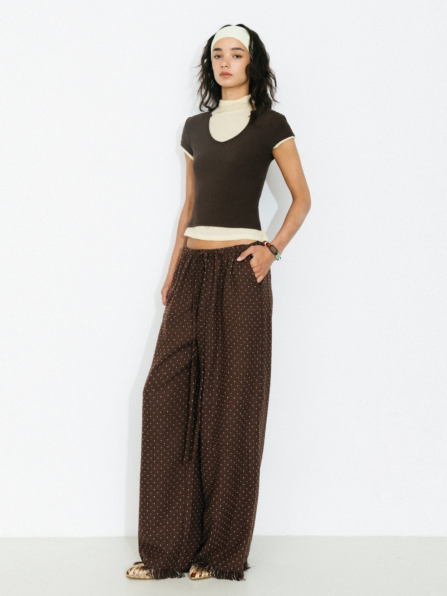 Polka Dot Fringe Wide-Leg Trousers