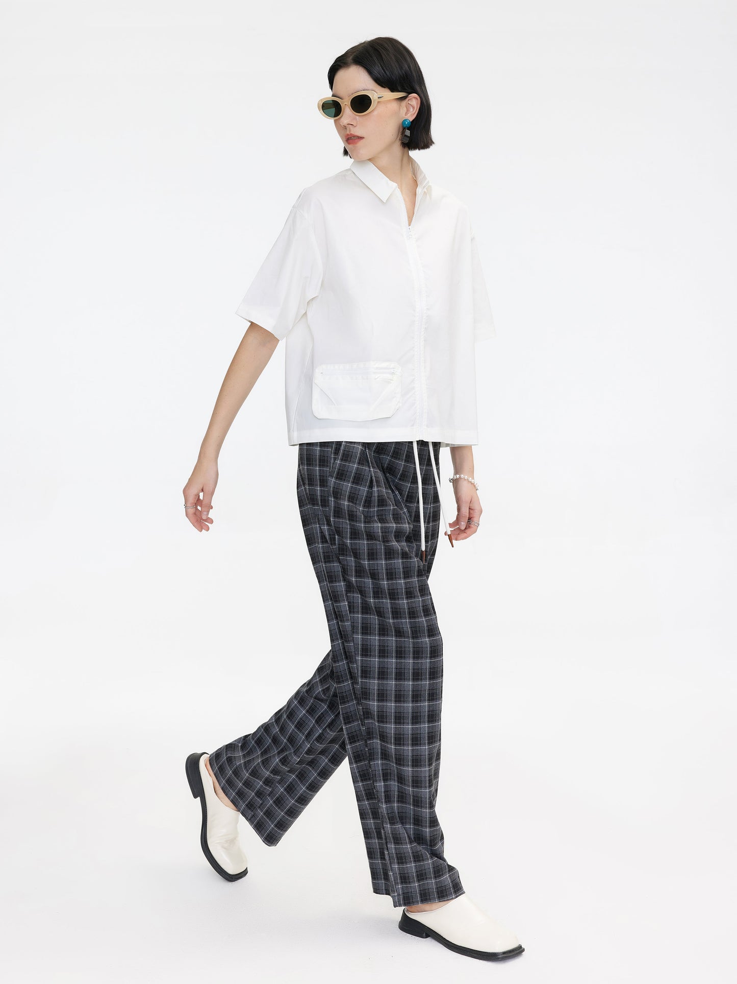 White Short Sleeve Cropped Shirt