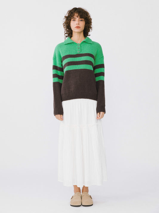Polo Collar Striped Knit Sweater