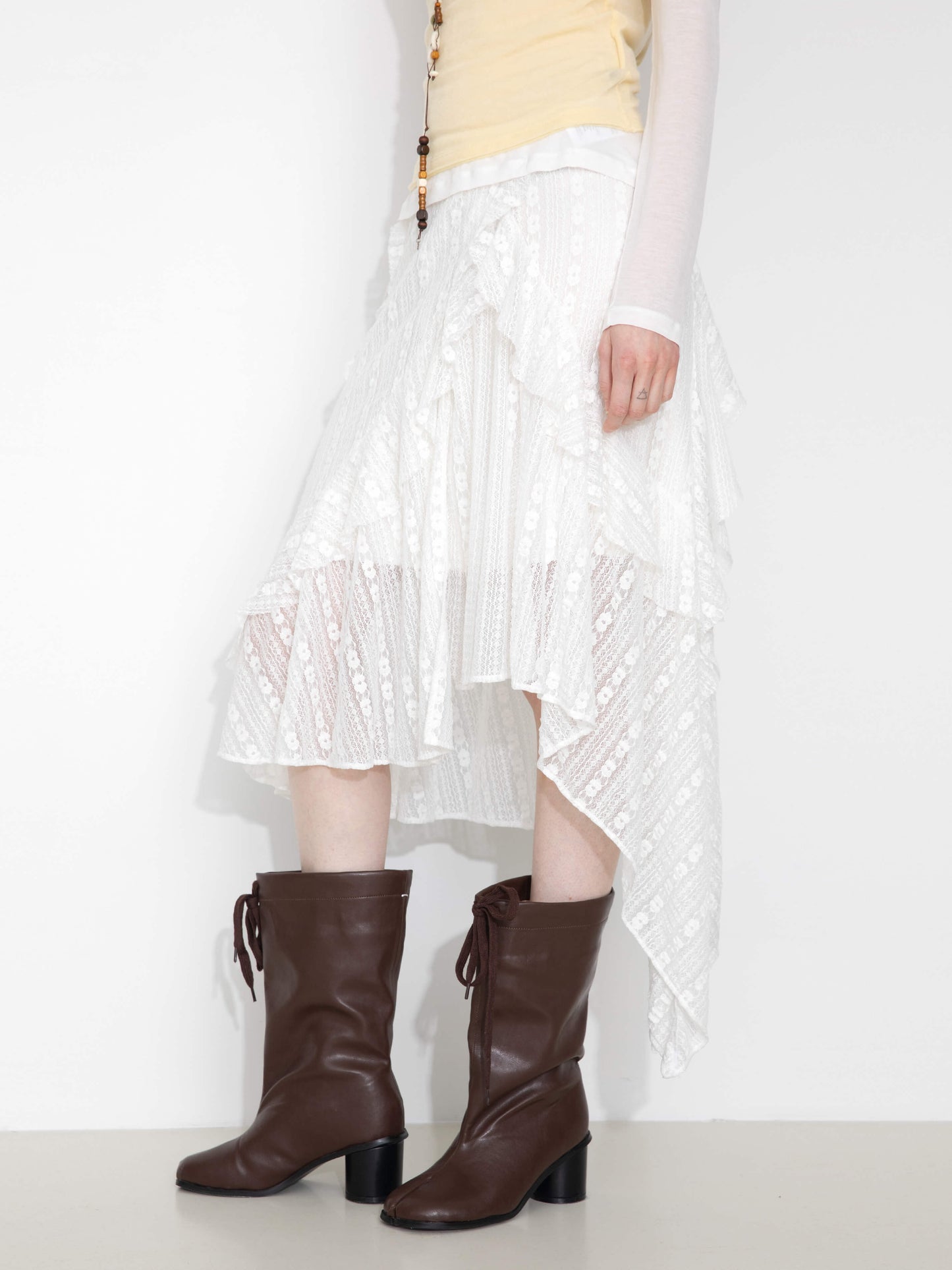 Asymmetrical Hem Lace Skirt