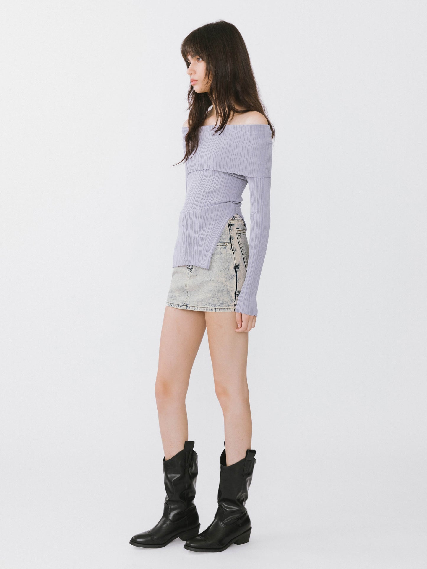 Off-Shoulder Long Sleeve Fitted Top