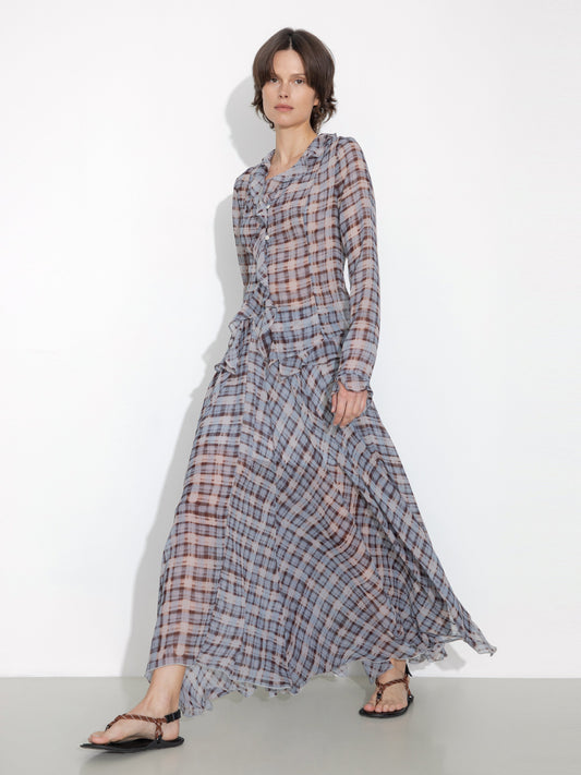 Semi-Sheer Ruffle Trim Check Shirt