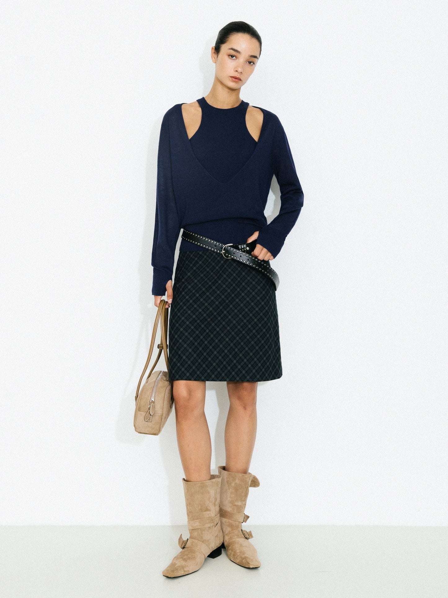Straight-Cut Check Skirt