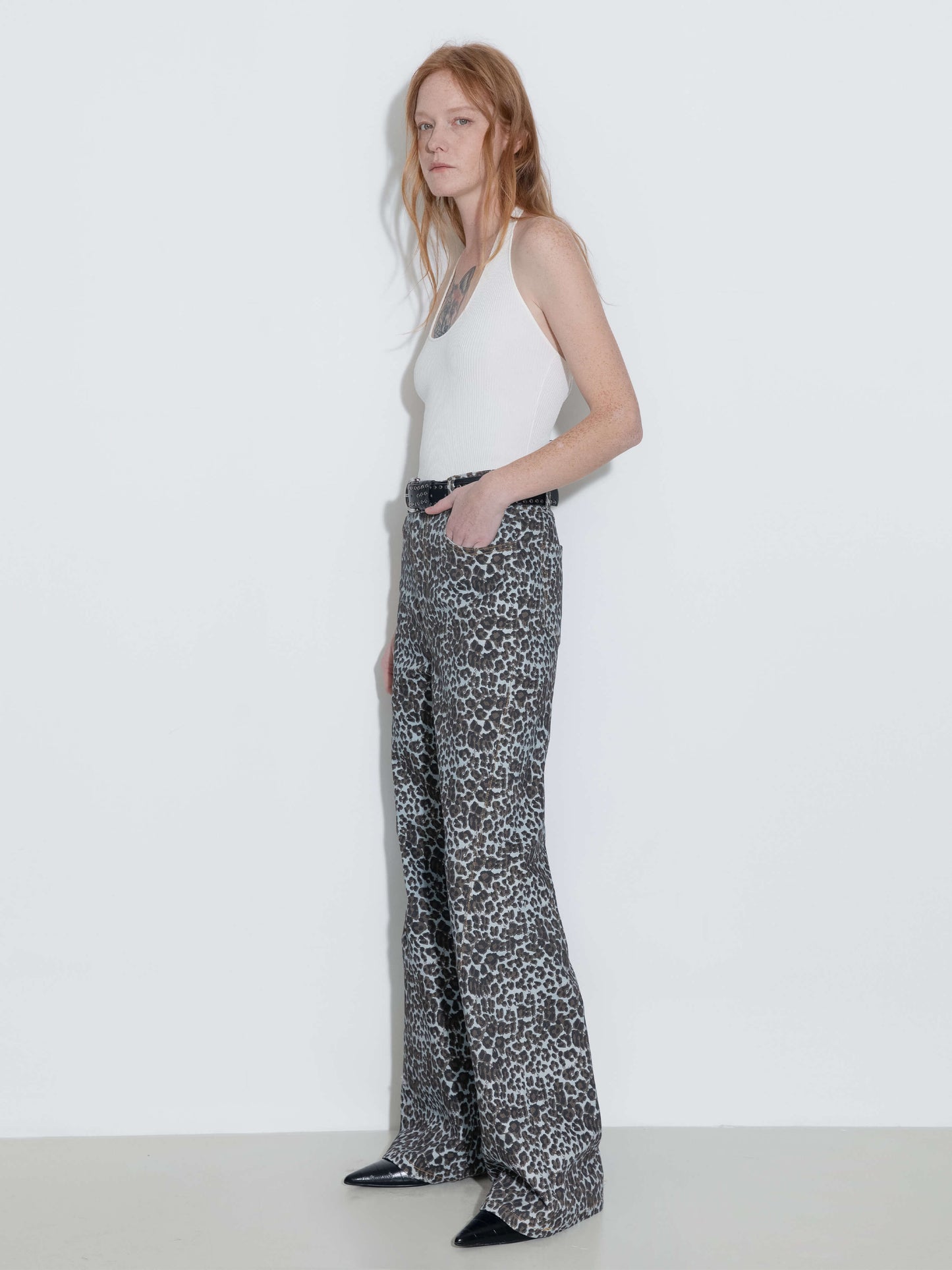 100% Cotton Leopard Print Flared Trousers