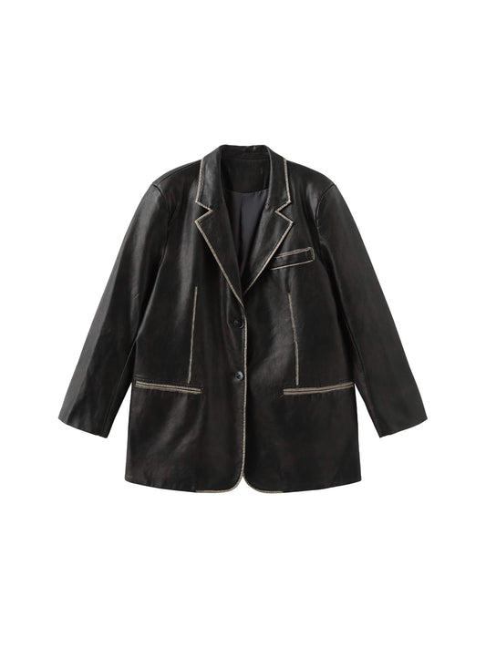 Black Faux Leather Tailored Suit