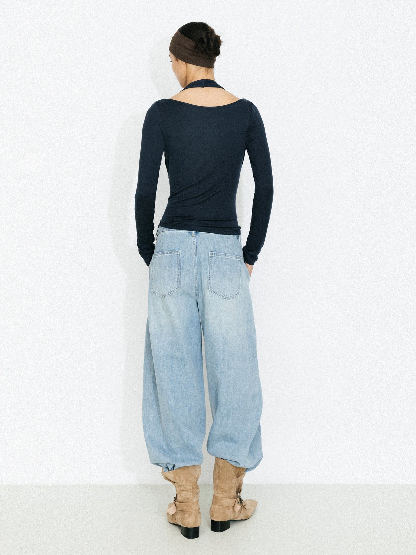 Halter V-Neck Long-Sleeve T-Shirt