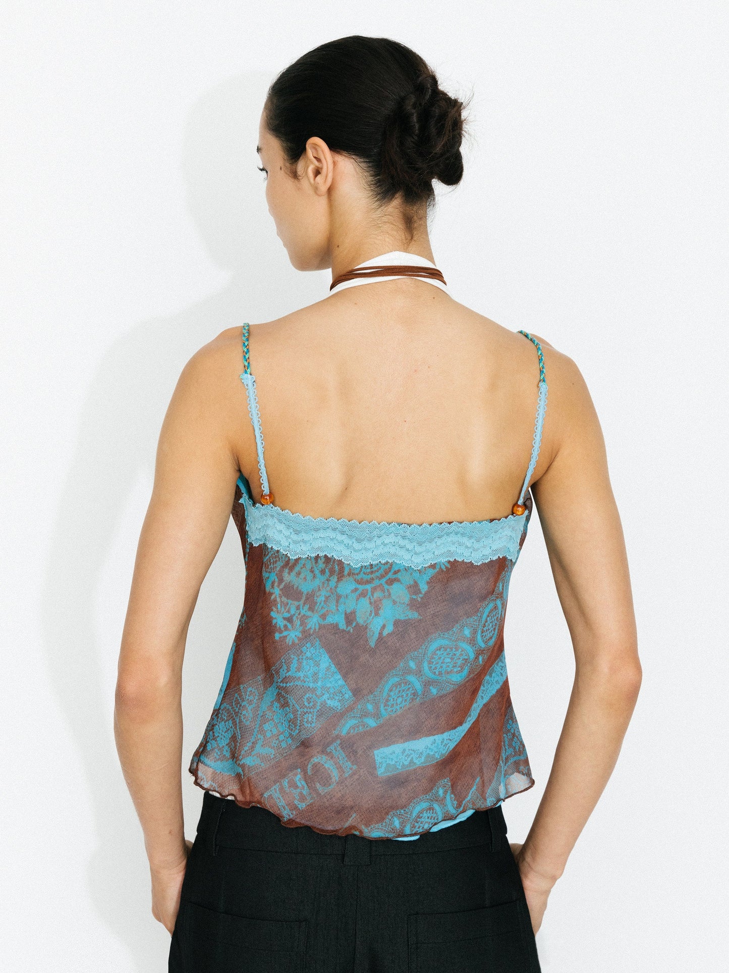 Print Satin Cowl Neck Cami Top