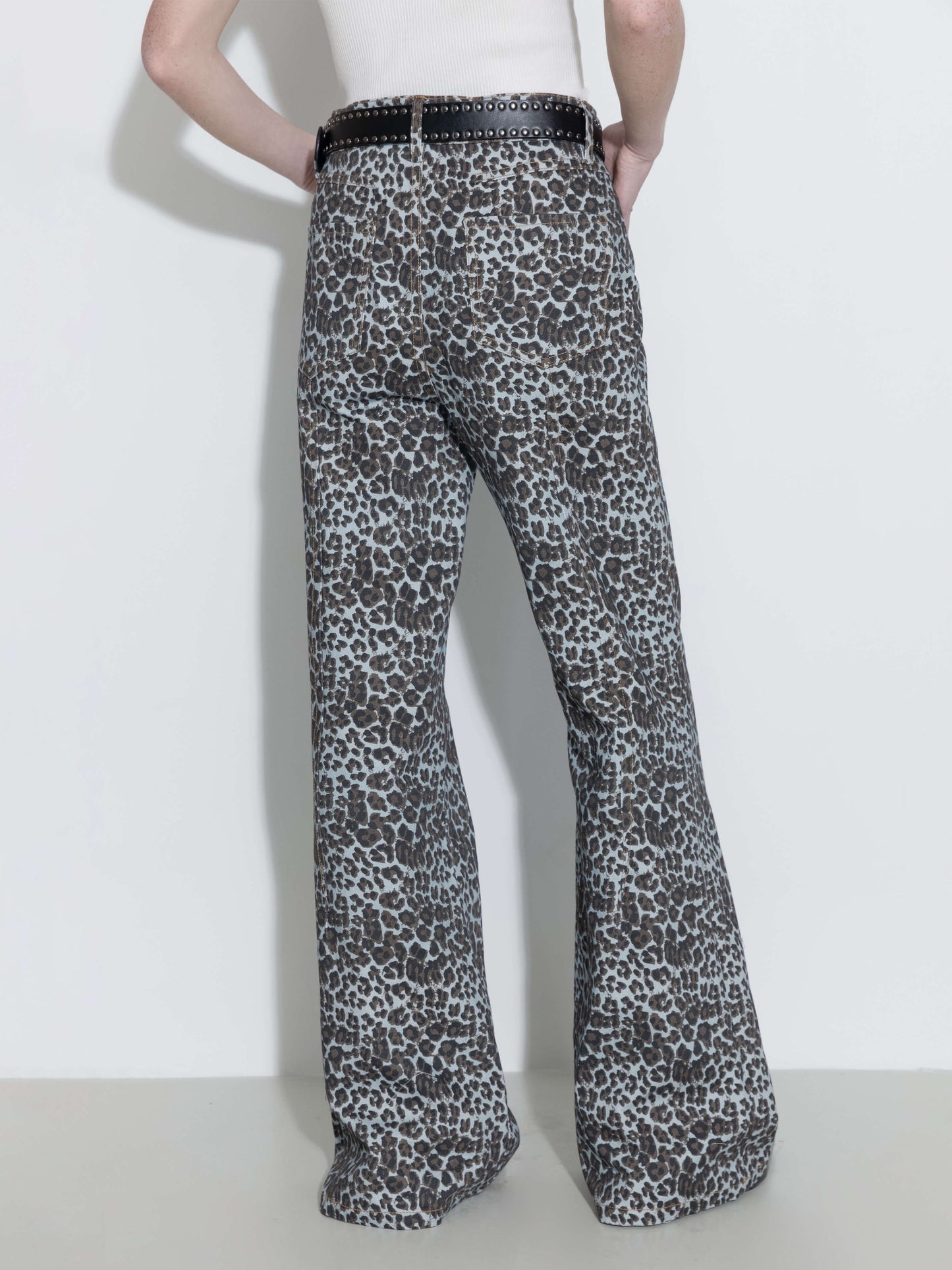 100% Cotton Leopard Print Flared Trousers