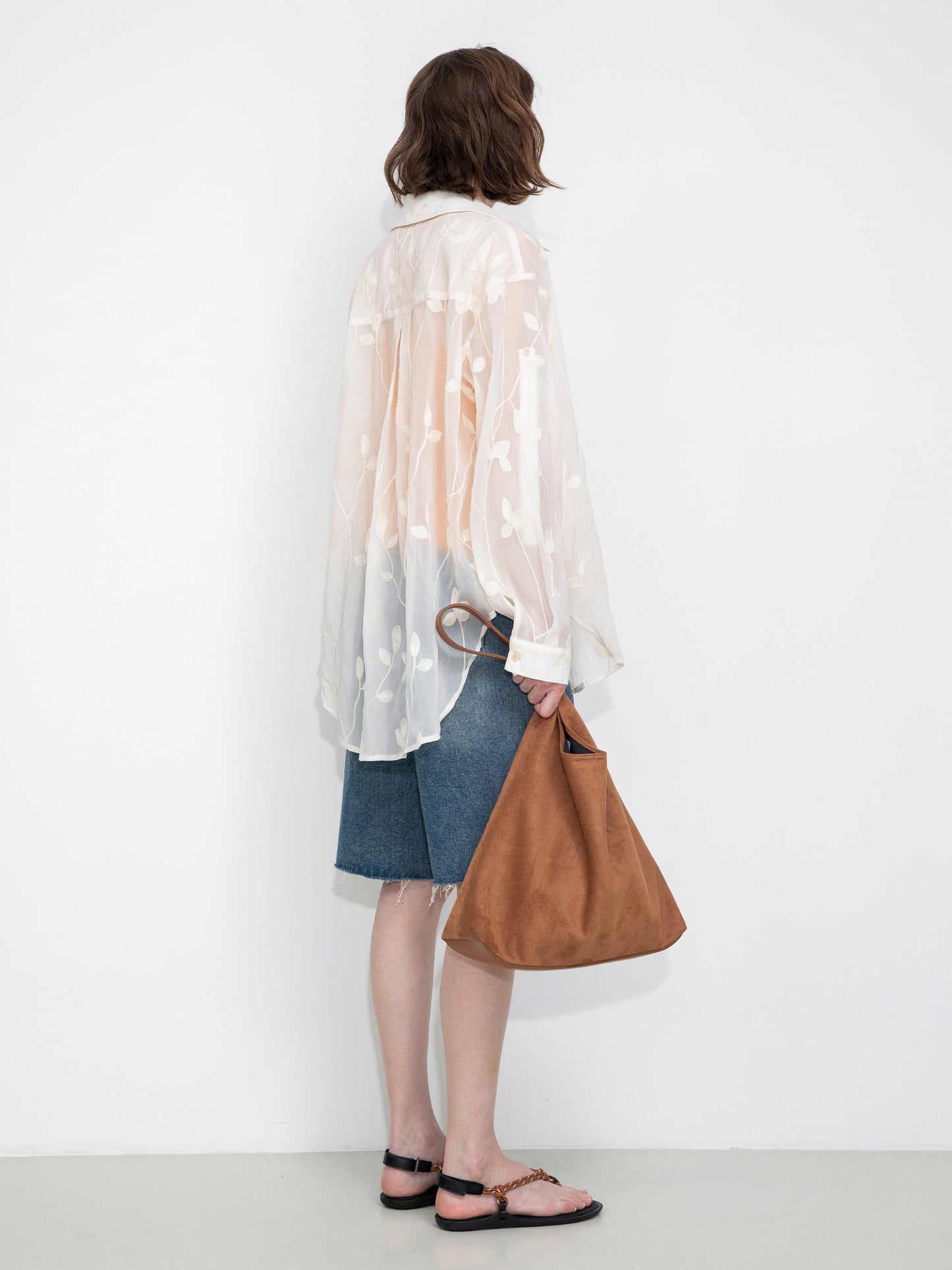 Lightweight Ice Silk Embroidered Sheer Shirt
