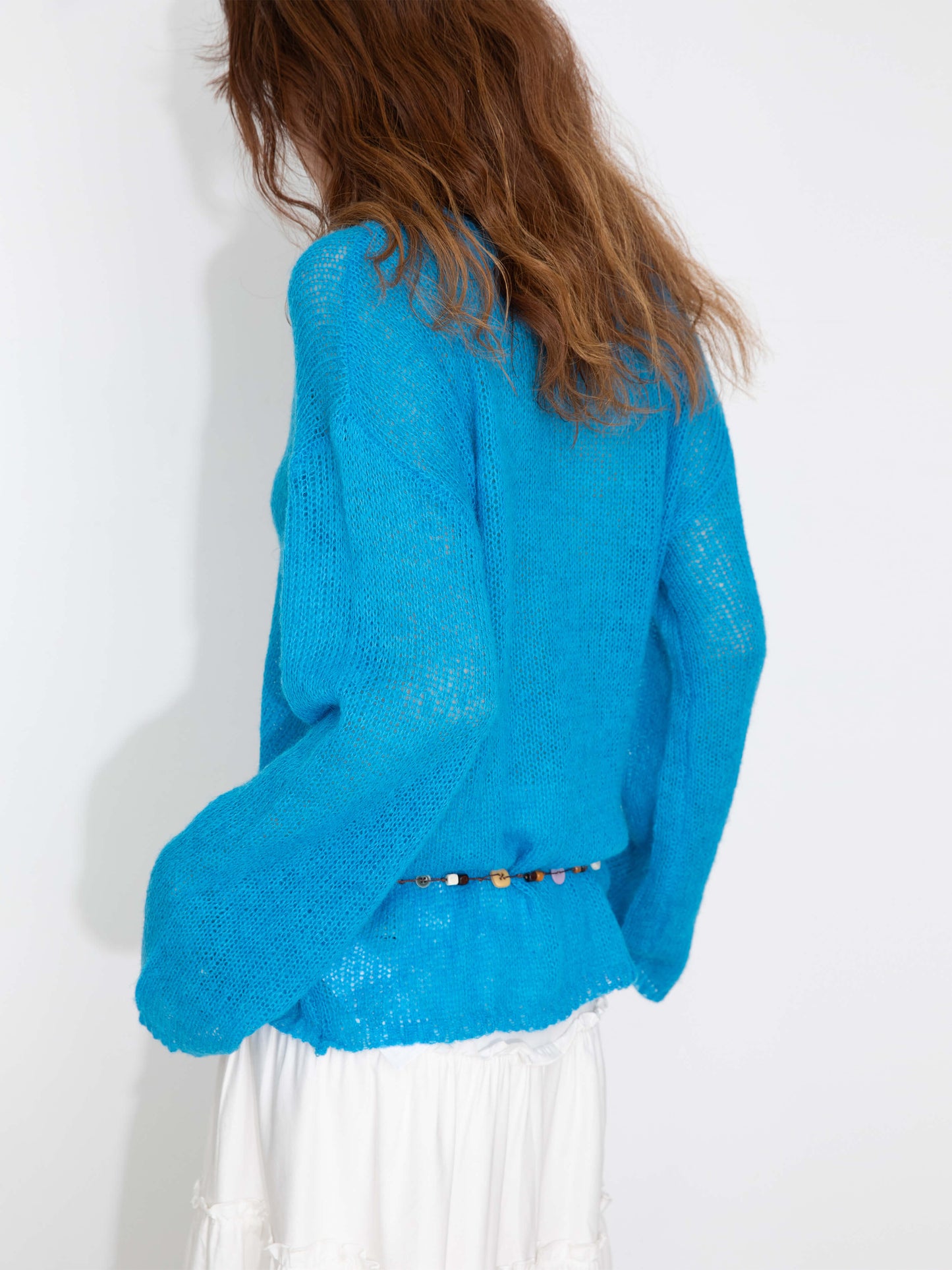 Blue Oversized Open-Knit Sweater