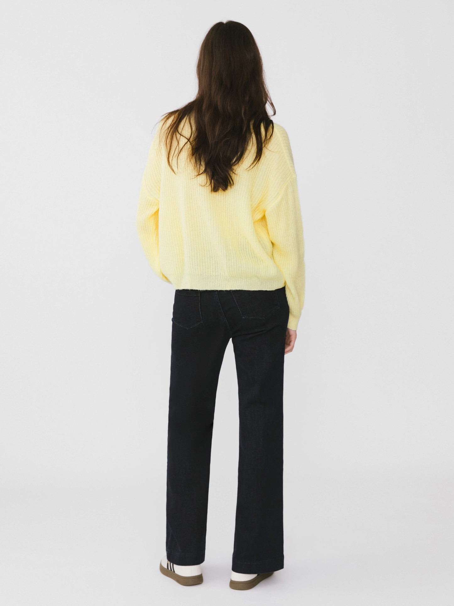 Casual V-Neck Ribbed Knit Cardigan with Wool Blend