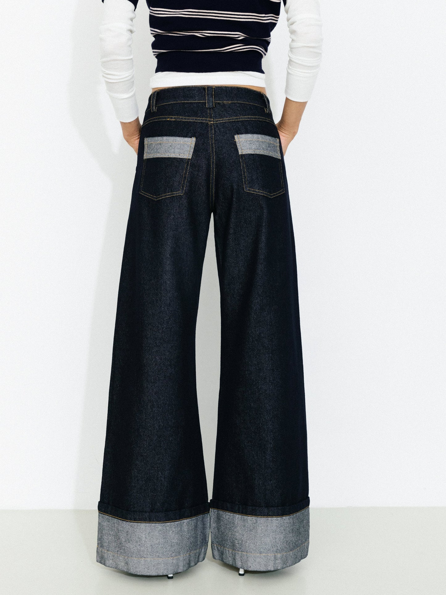 Wide-Leg Slight Flare Cuffed Jeans