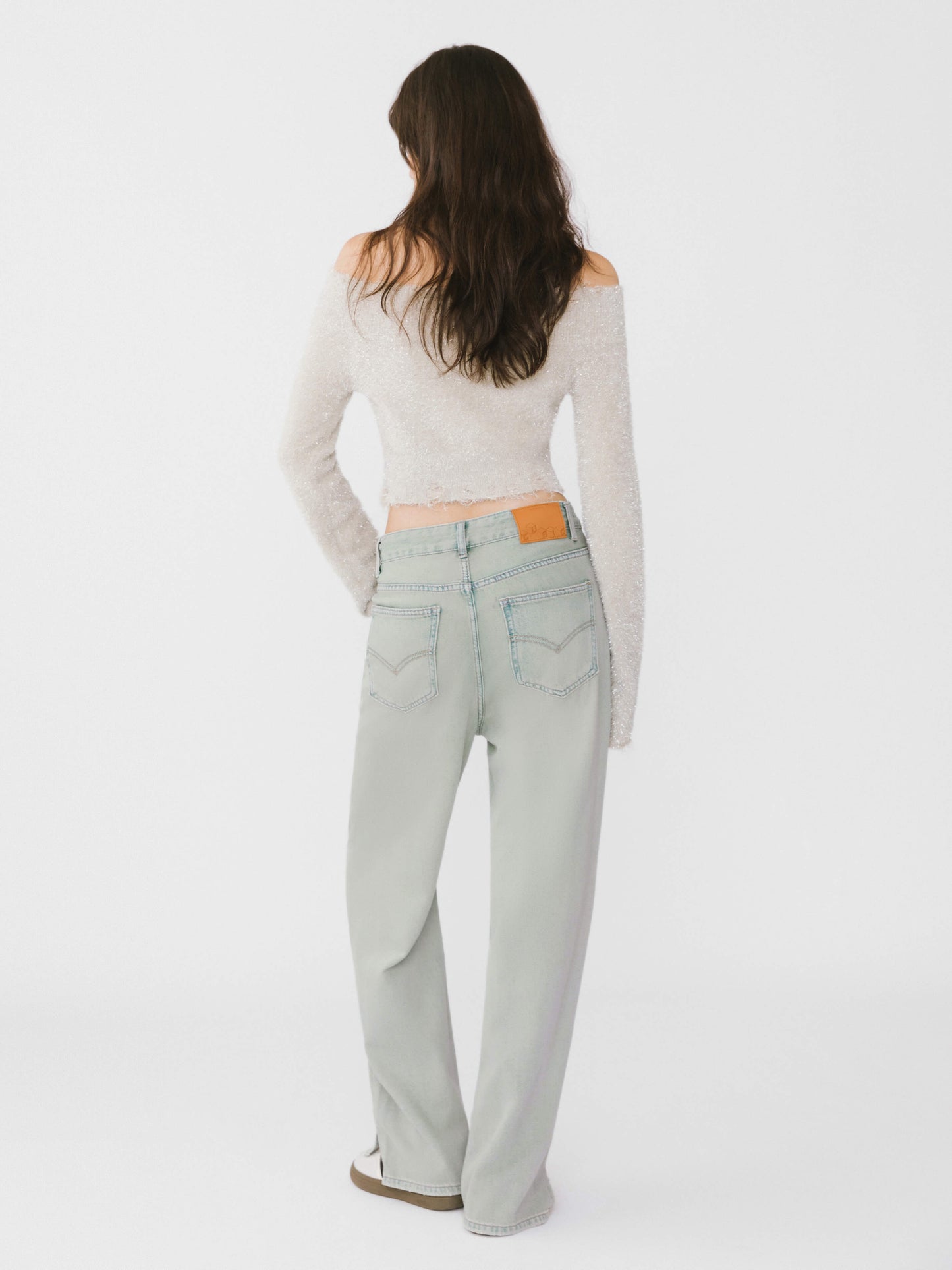 Off-Shoulder Long Sleeve Knit Crop Top