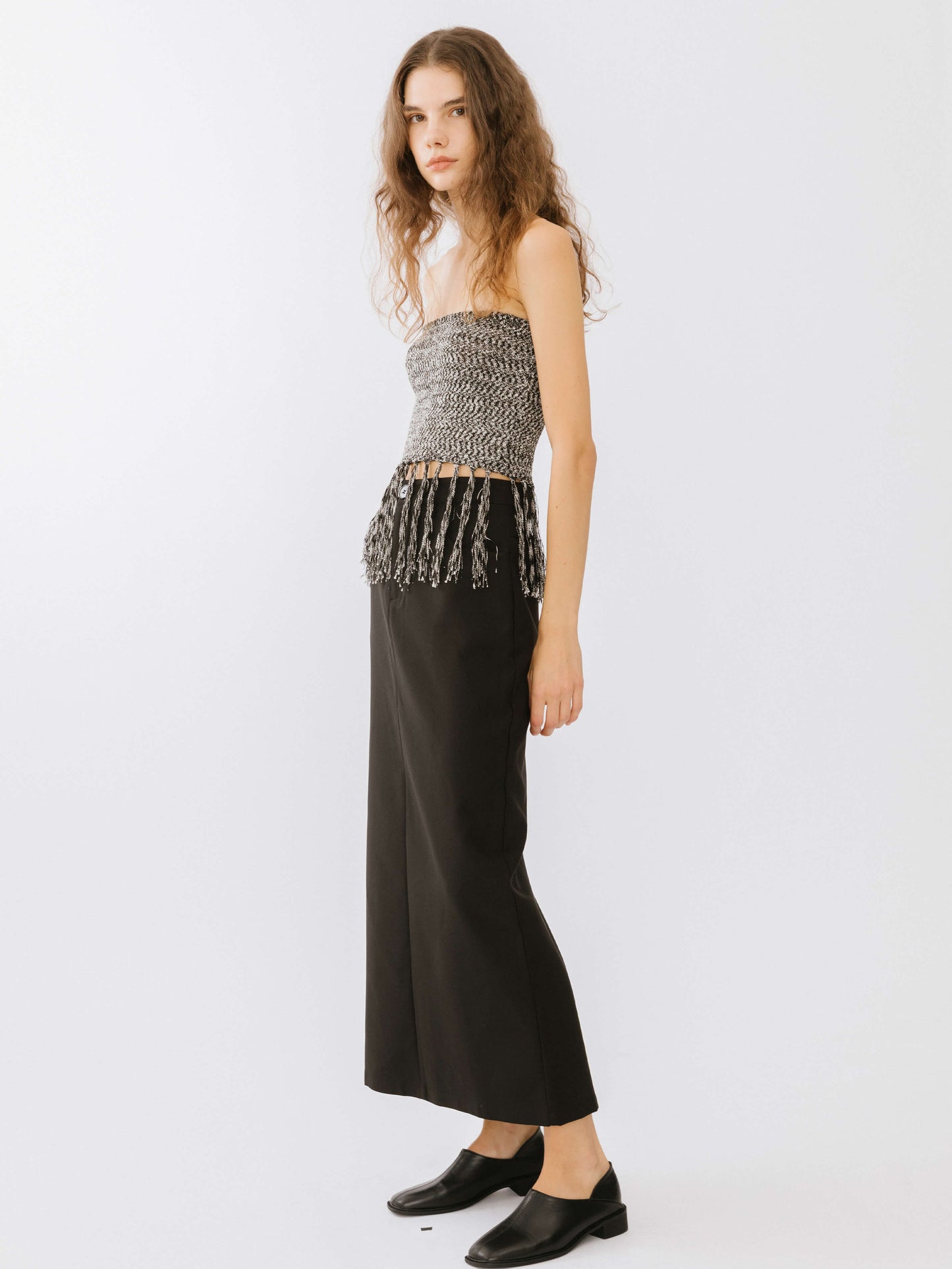 Strapless Long Tassel Knit Top