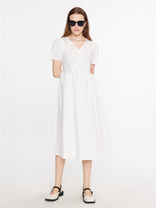 Puff Sleeve Cotton Midi Dress