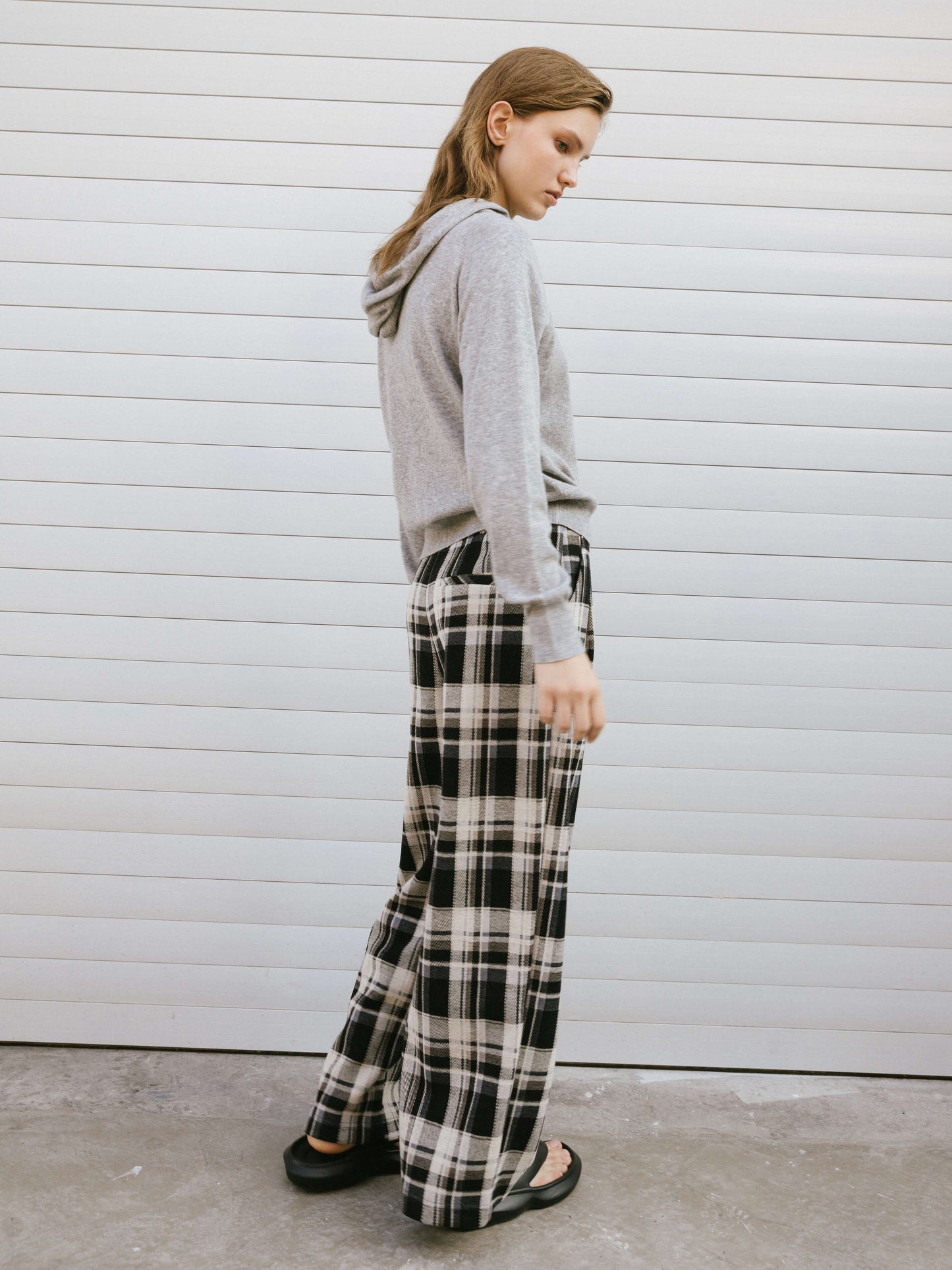 Black Checked Straight Trousers