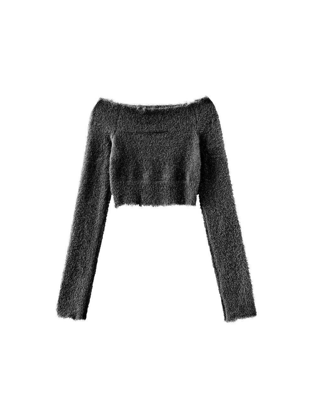 Off-Shoulder Long Sleeve Knit Crop Top