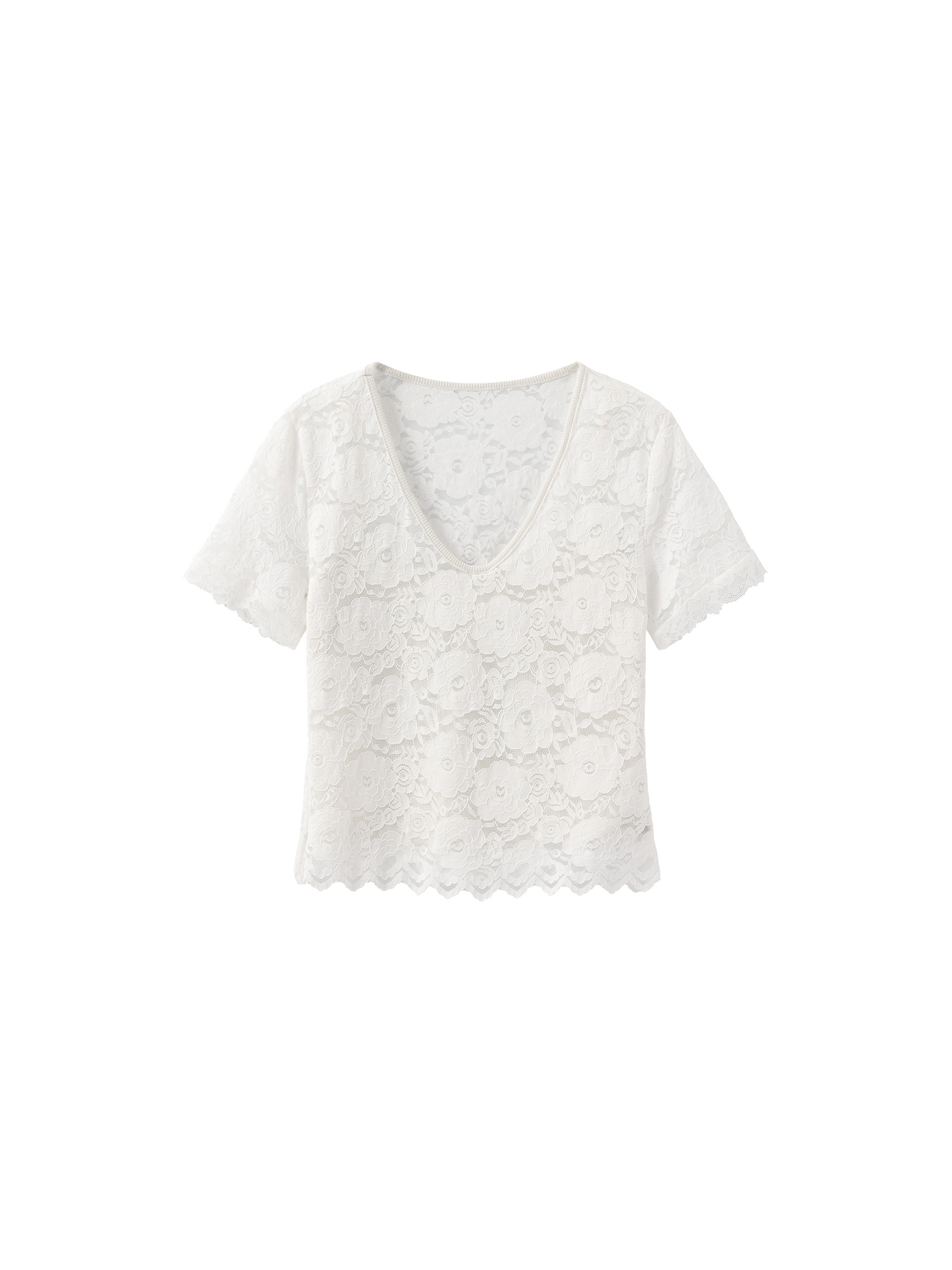 V-Neck Lace Short-Sleeve T-Shirt