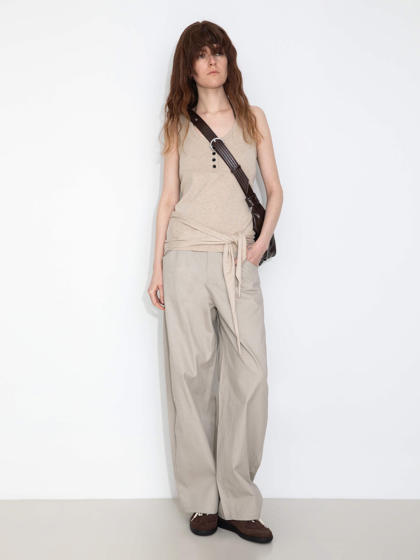 Slim-Fit Knit Henley Vest with Neck Tie