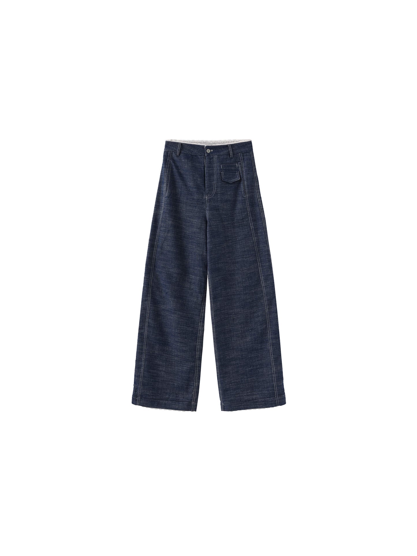 Linen-Cotton Lace Wide-Leg Straight Jeans