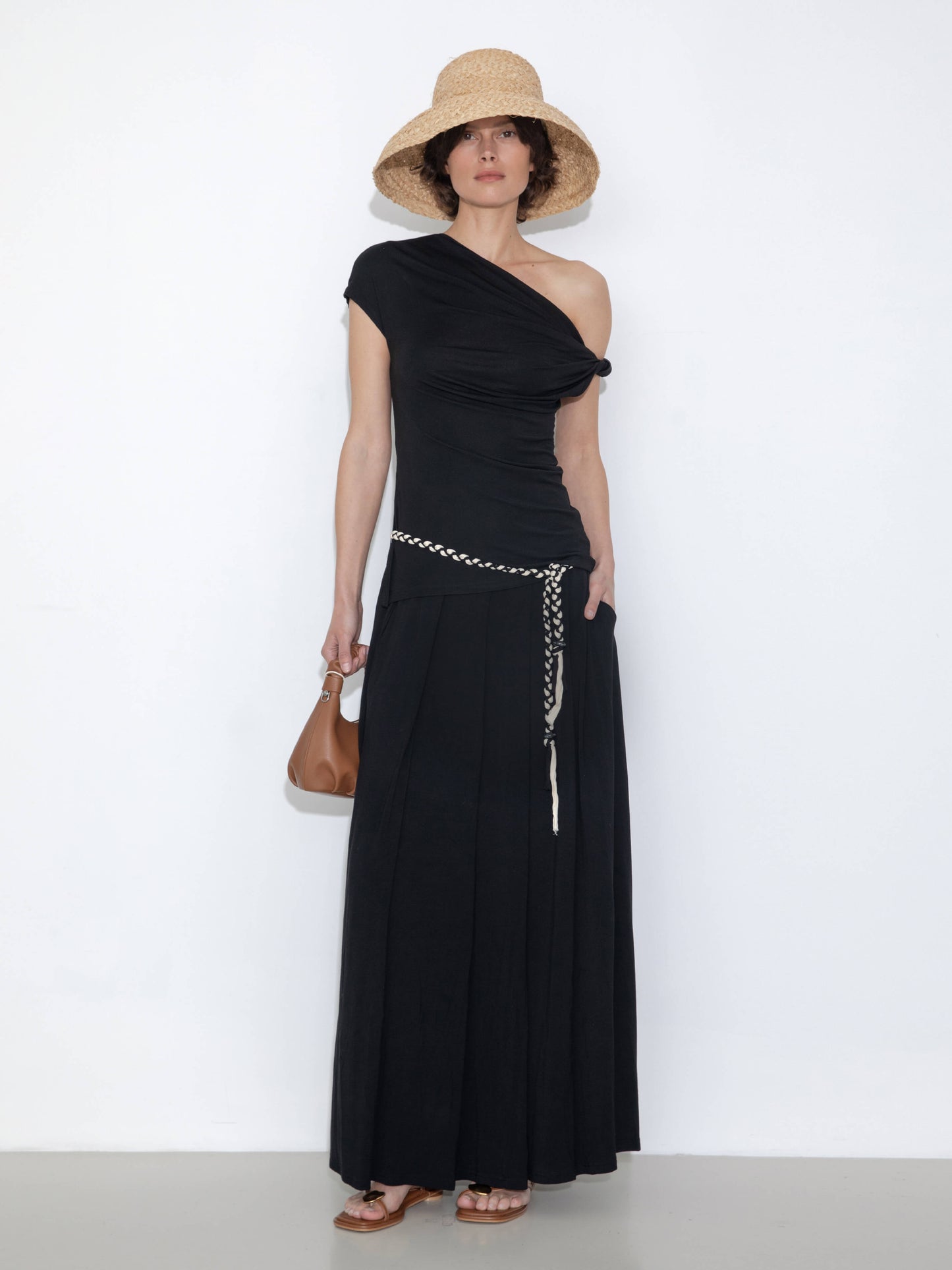 Pleated Hand-Braided High-Stretch Maxi Skirt