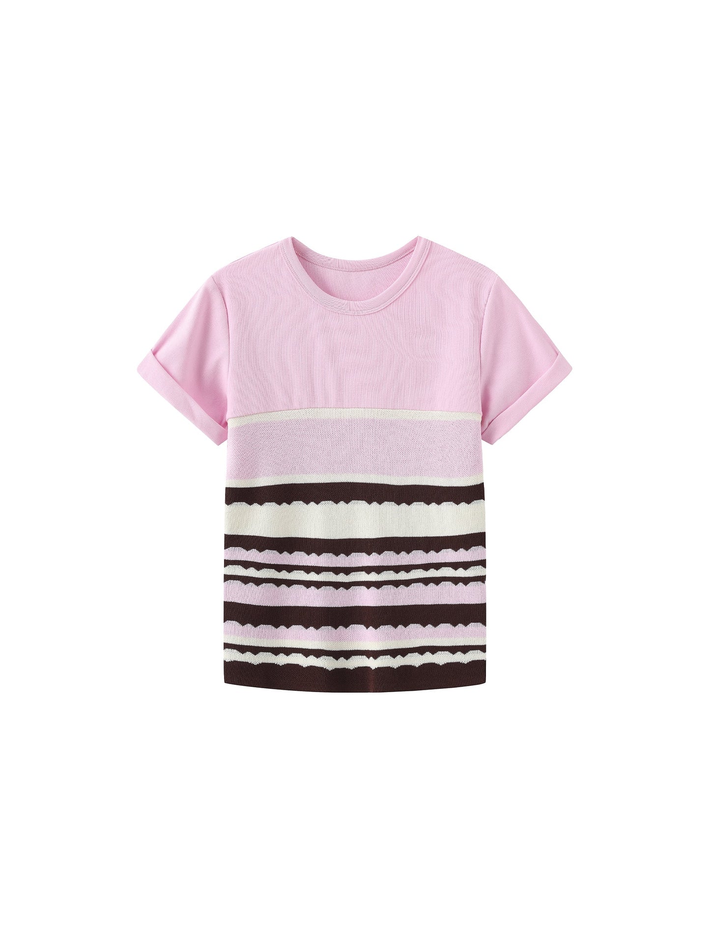 Round Neck Striped Color Block Knitted T-shirt