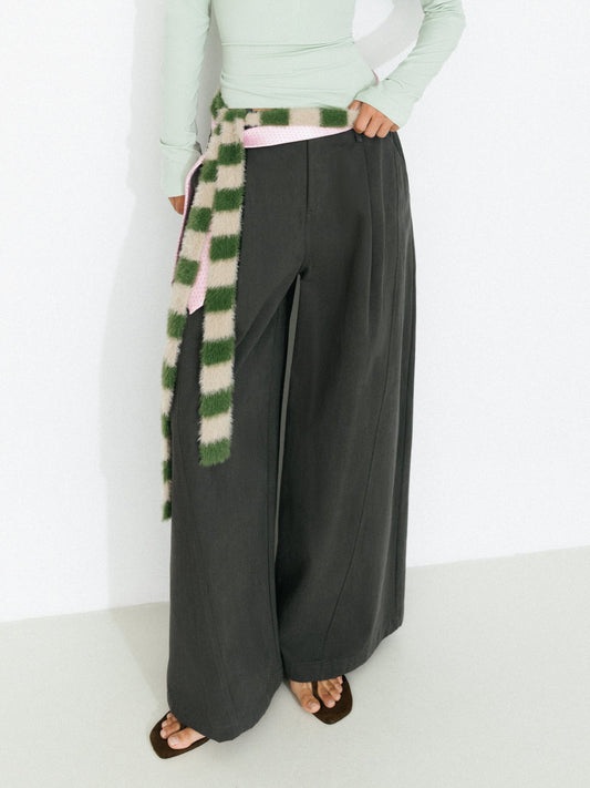 100% Cotton High-Waisted Wide-Leg Casual Trousers