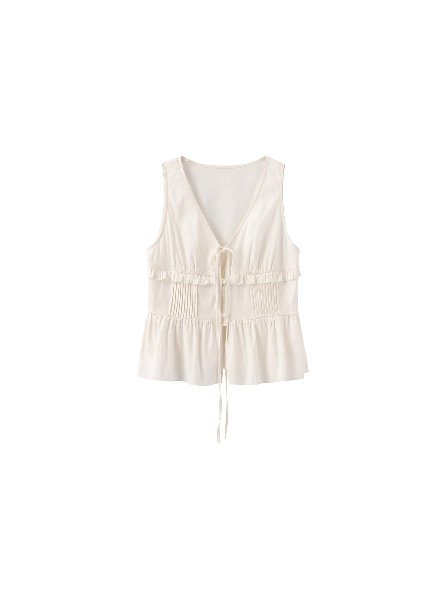 V-Neck Ruffle Trim Tie-Front Sleeveless Top