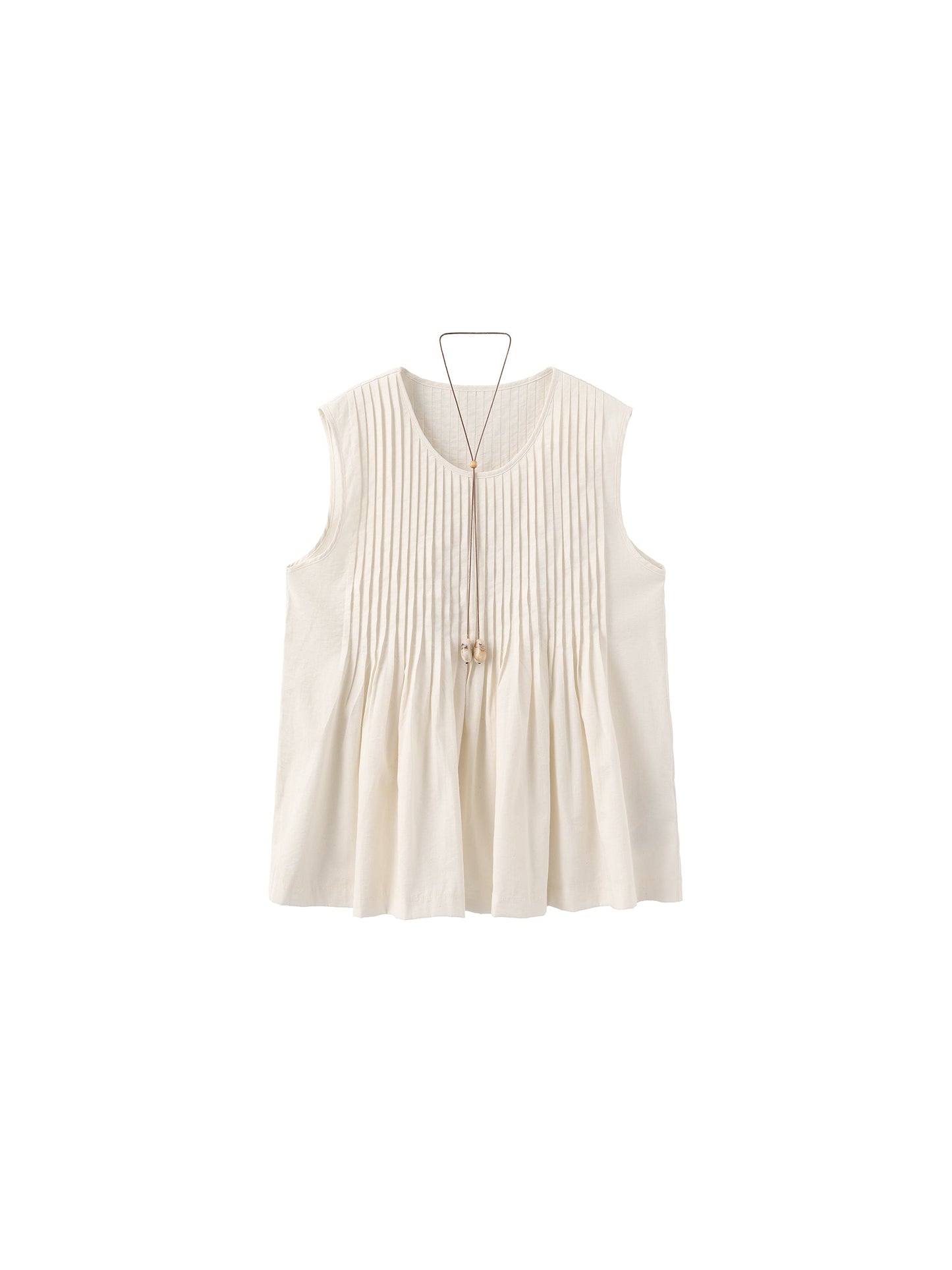 Pleated Sleeveless Blouse with Necklace
