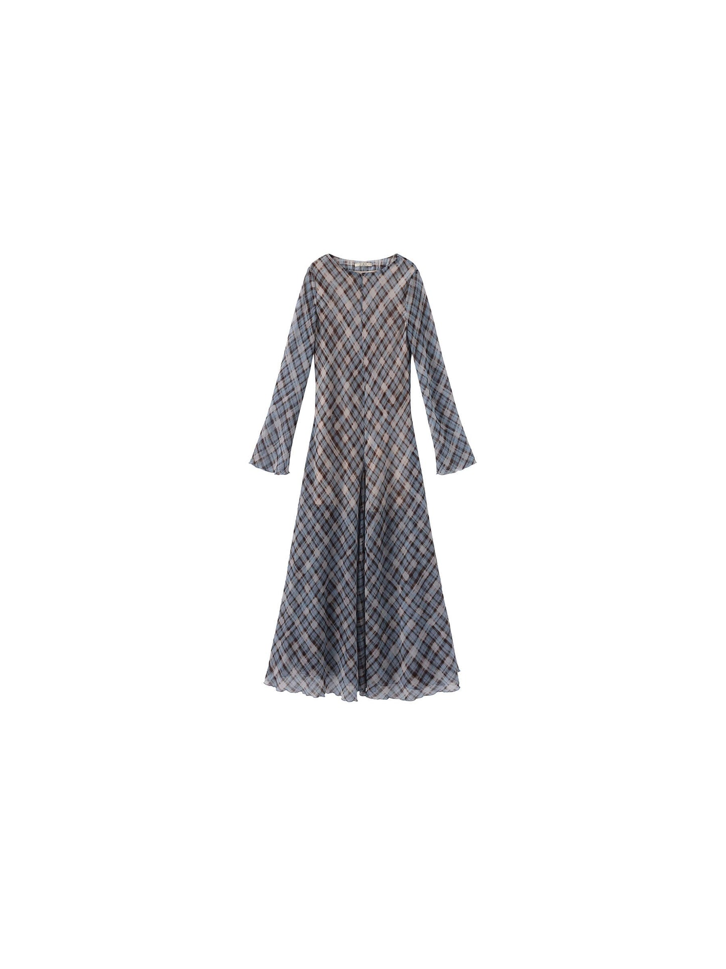 Checkered Crew Neck Long Sleeve Dress
