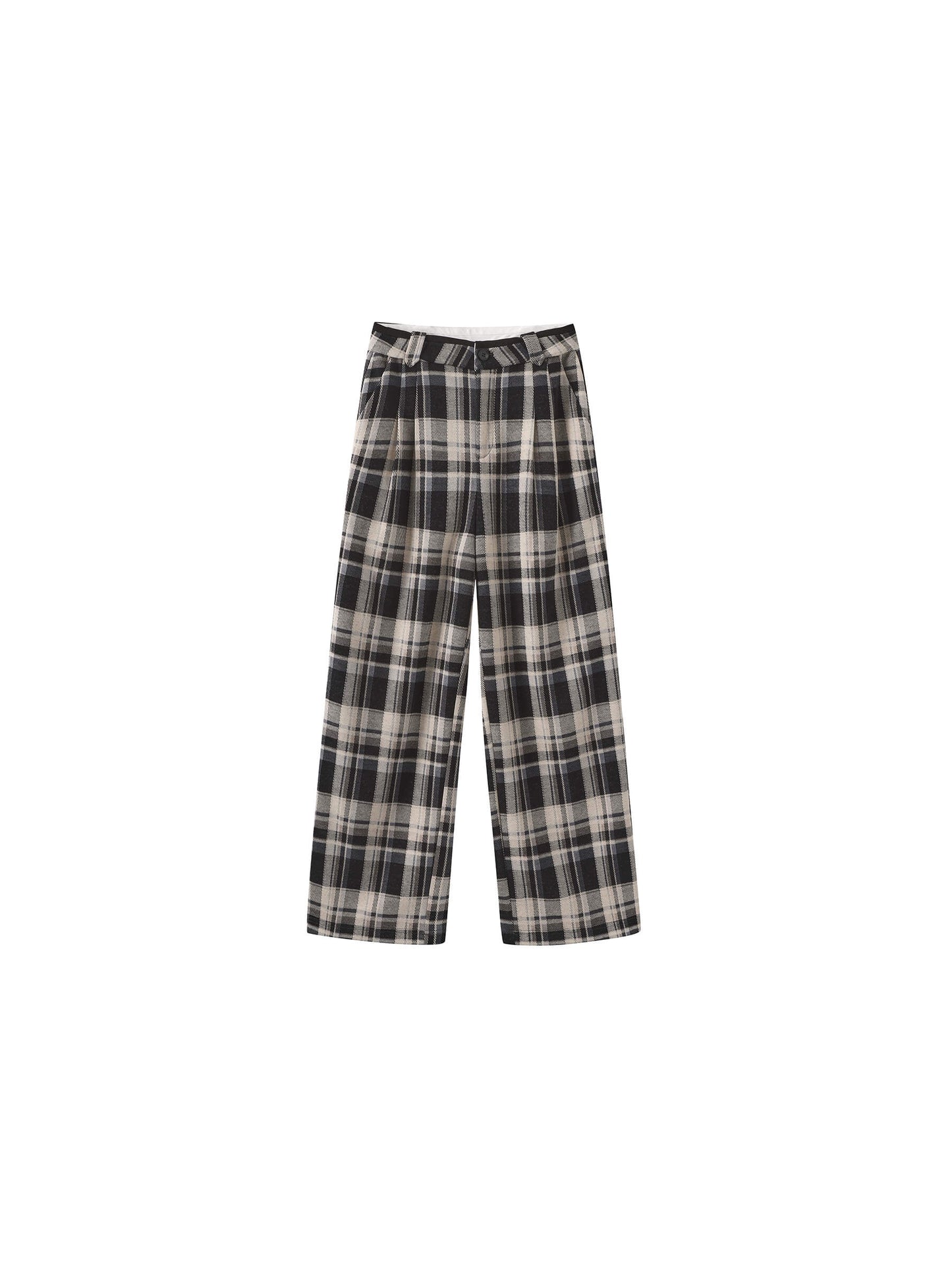Black Checked Straight Trousers