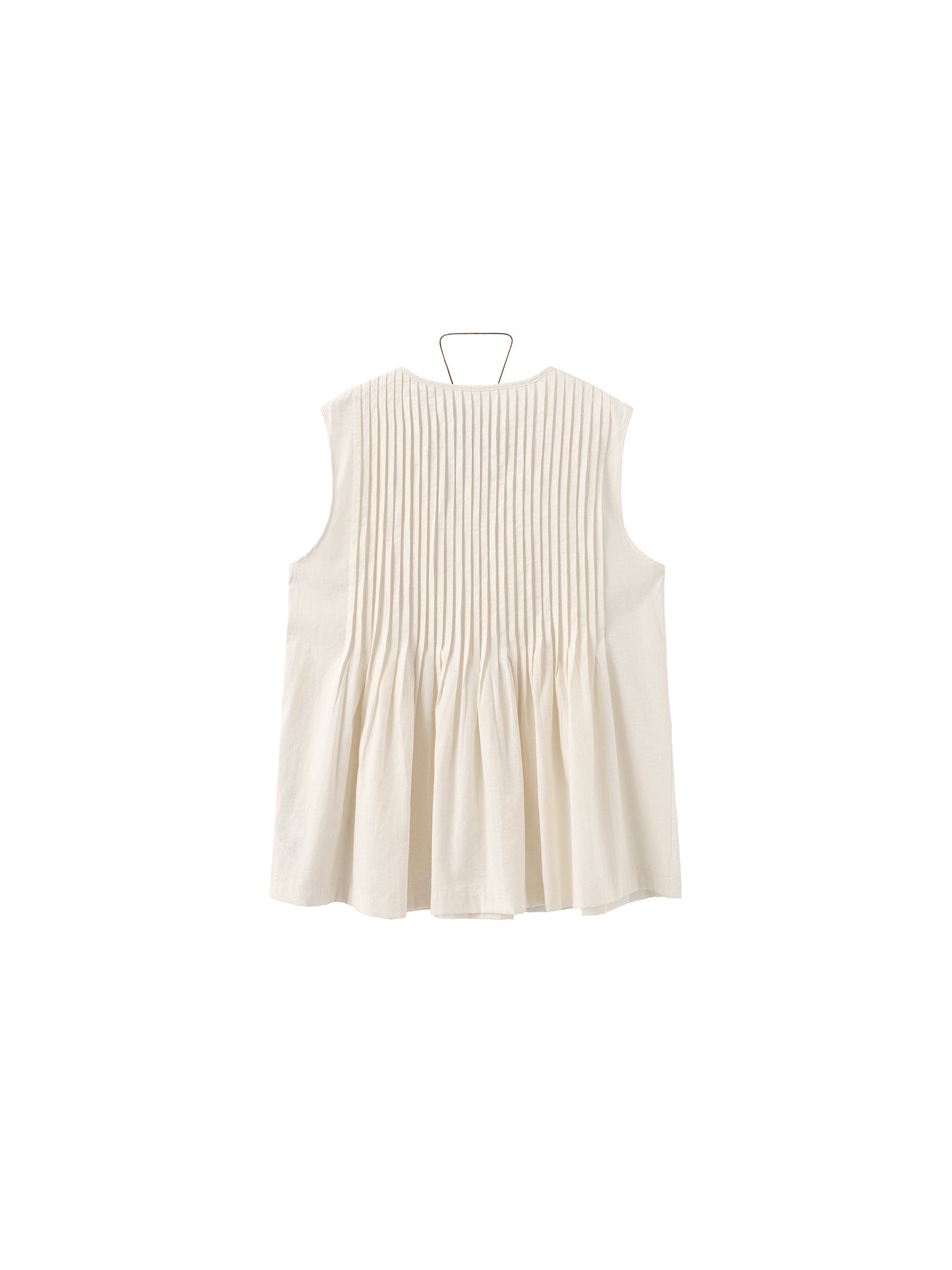 Pleated Sleeveless Blouse with Necklace