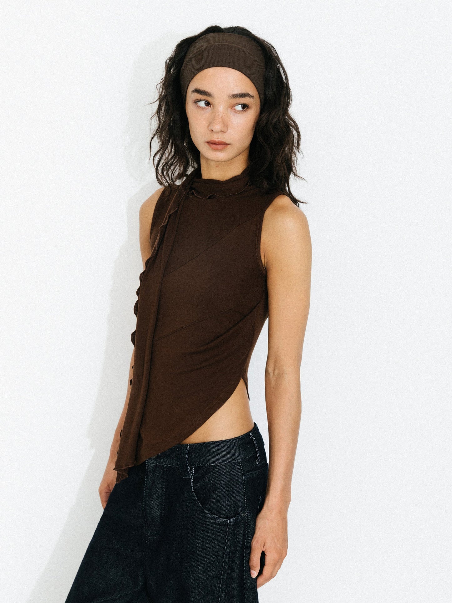 Asymmetrical Tie-Neck Flowy Sleeveless Top