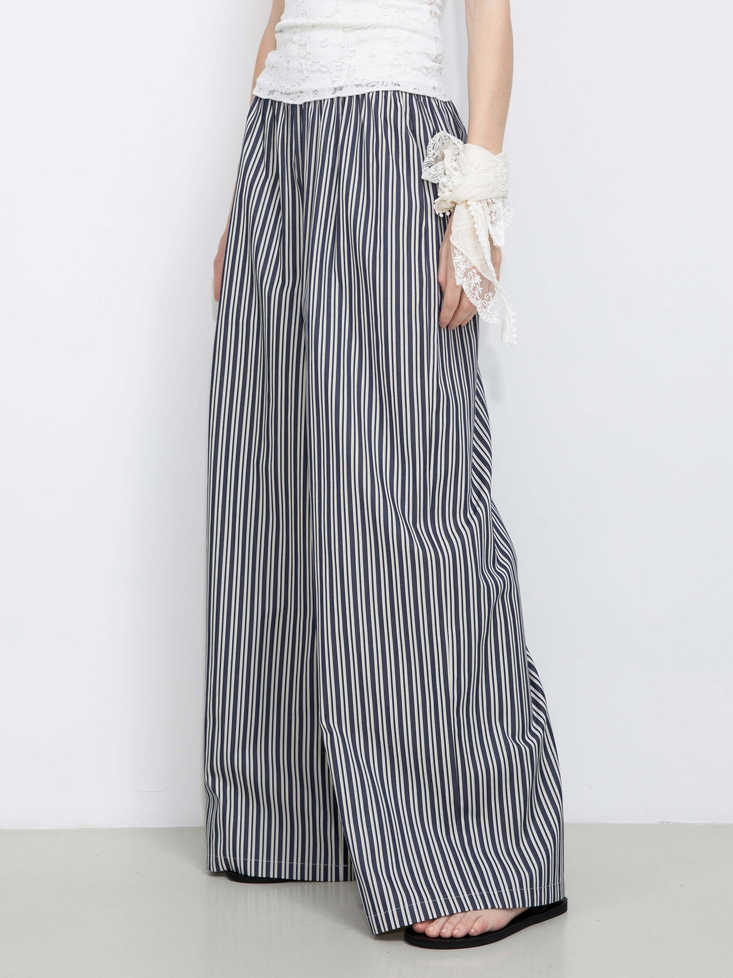 Pleated Striped Wide-Leg Trousers
