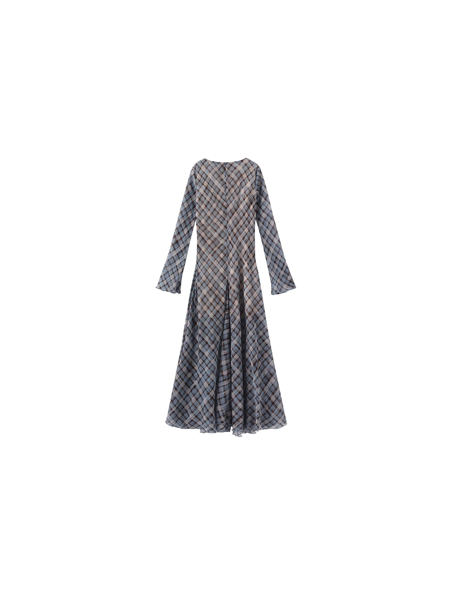 Checkered Crew Neck Long Sleeve Dress