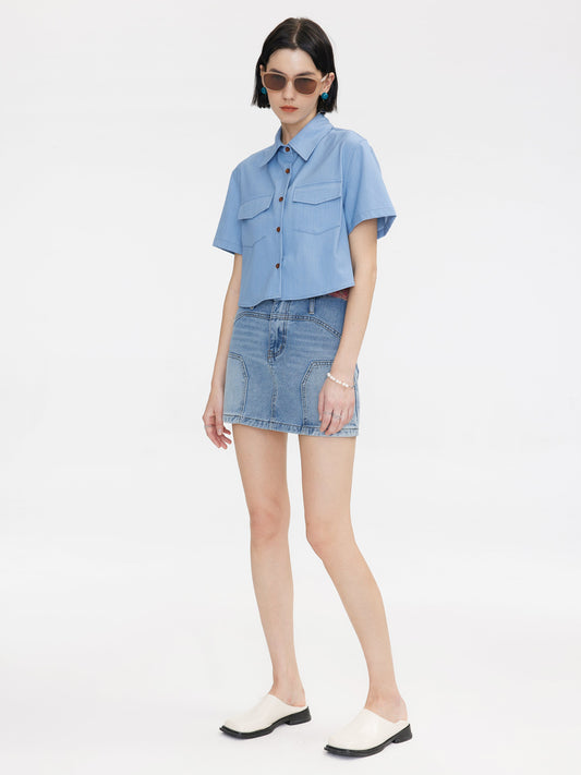 Light Blue Cropped Shirt