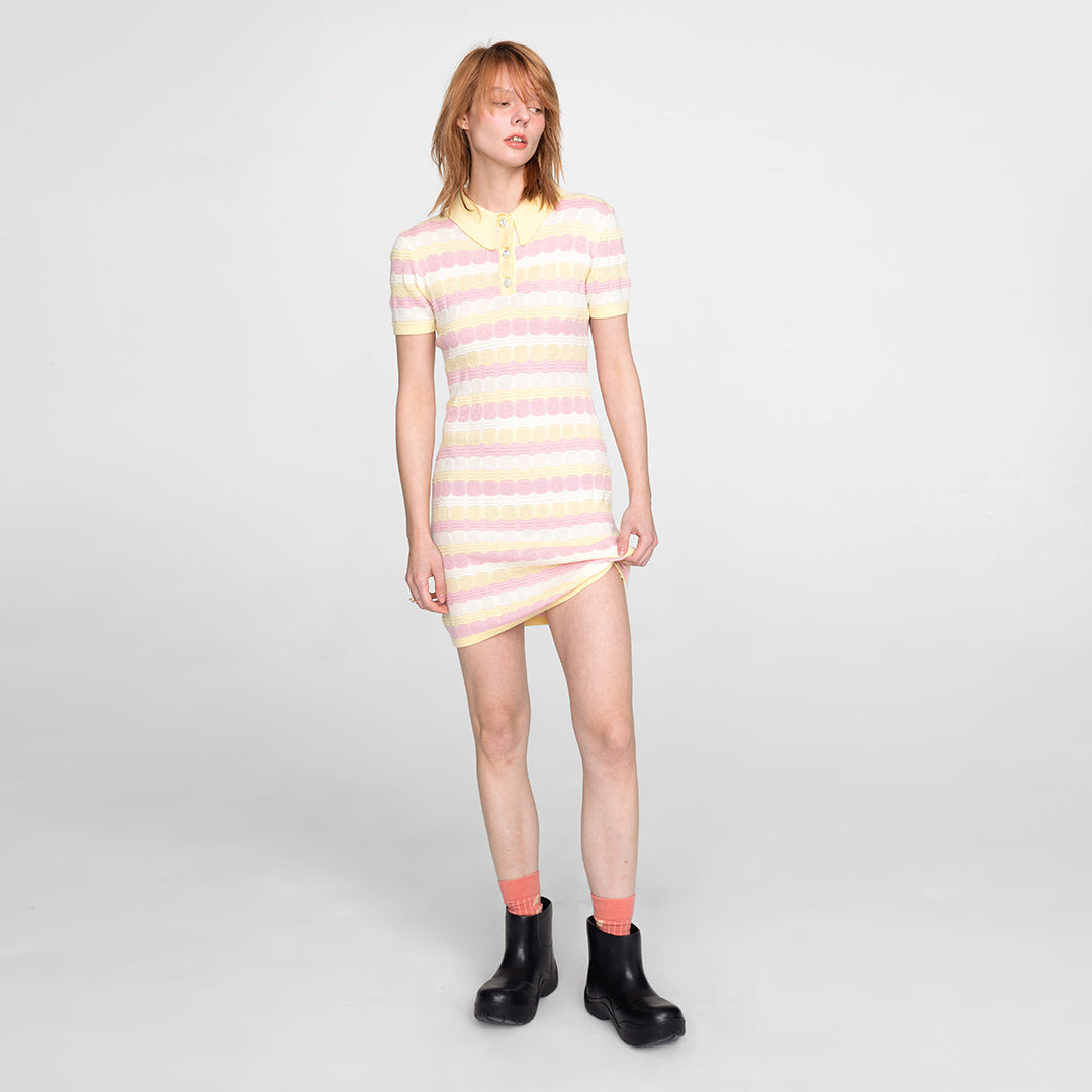 Polo Short Sleeve Striped Knit Dress