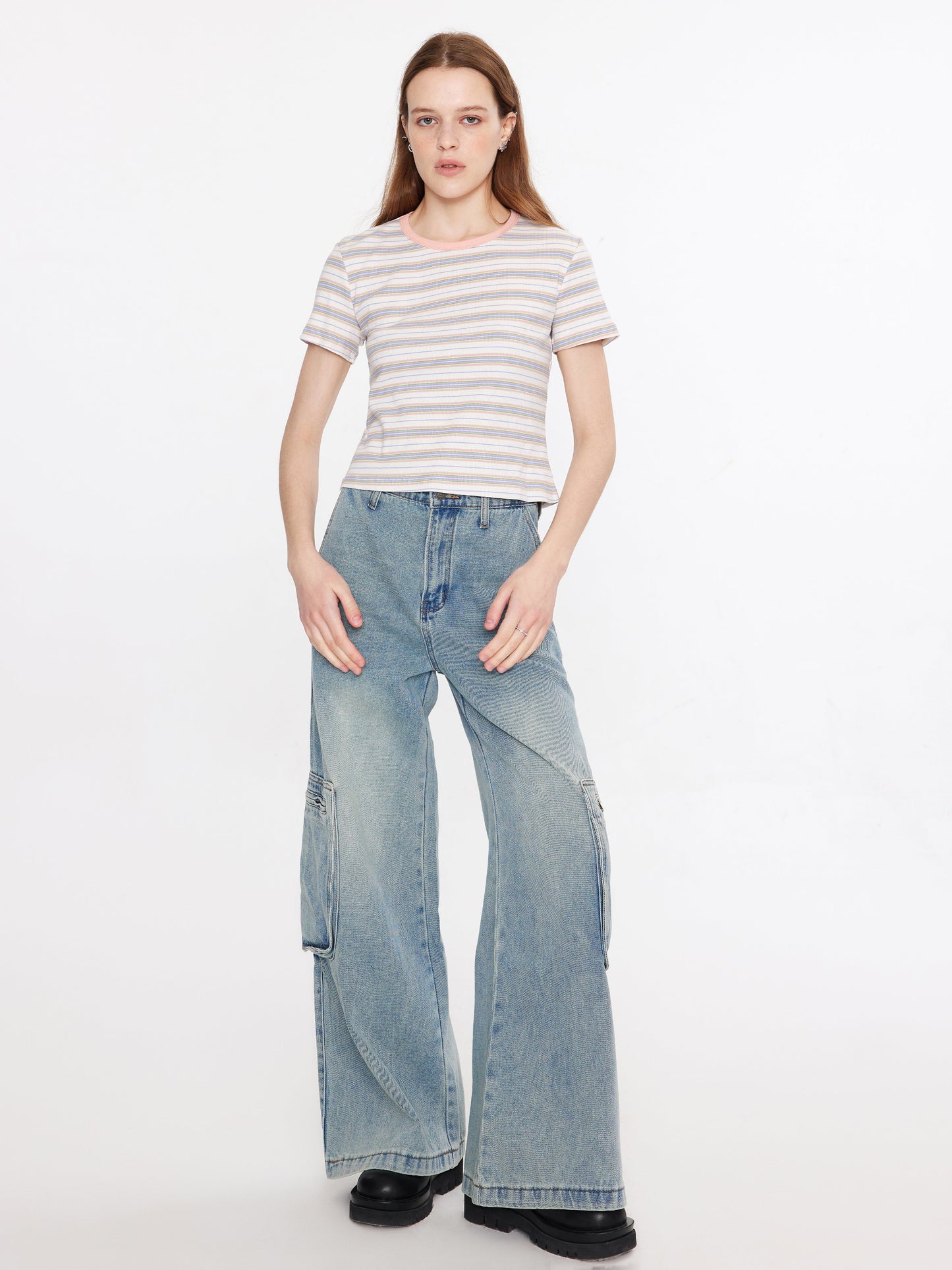 Striped Rib Knit T-Shirt