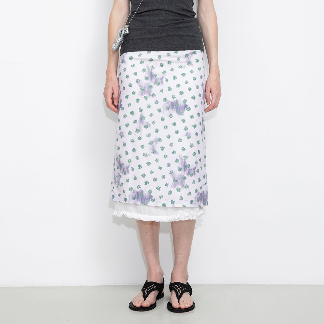 Lace Patchwork Floral Printed Skirt