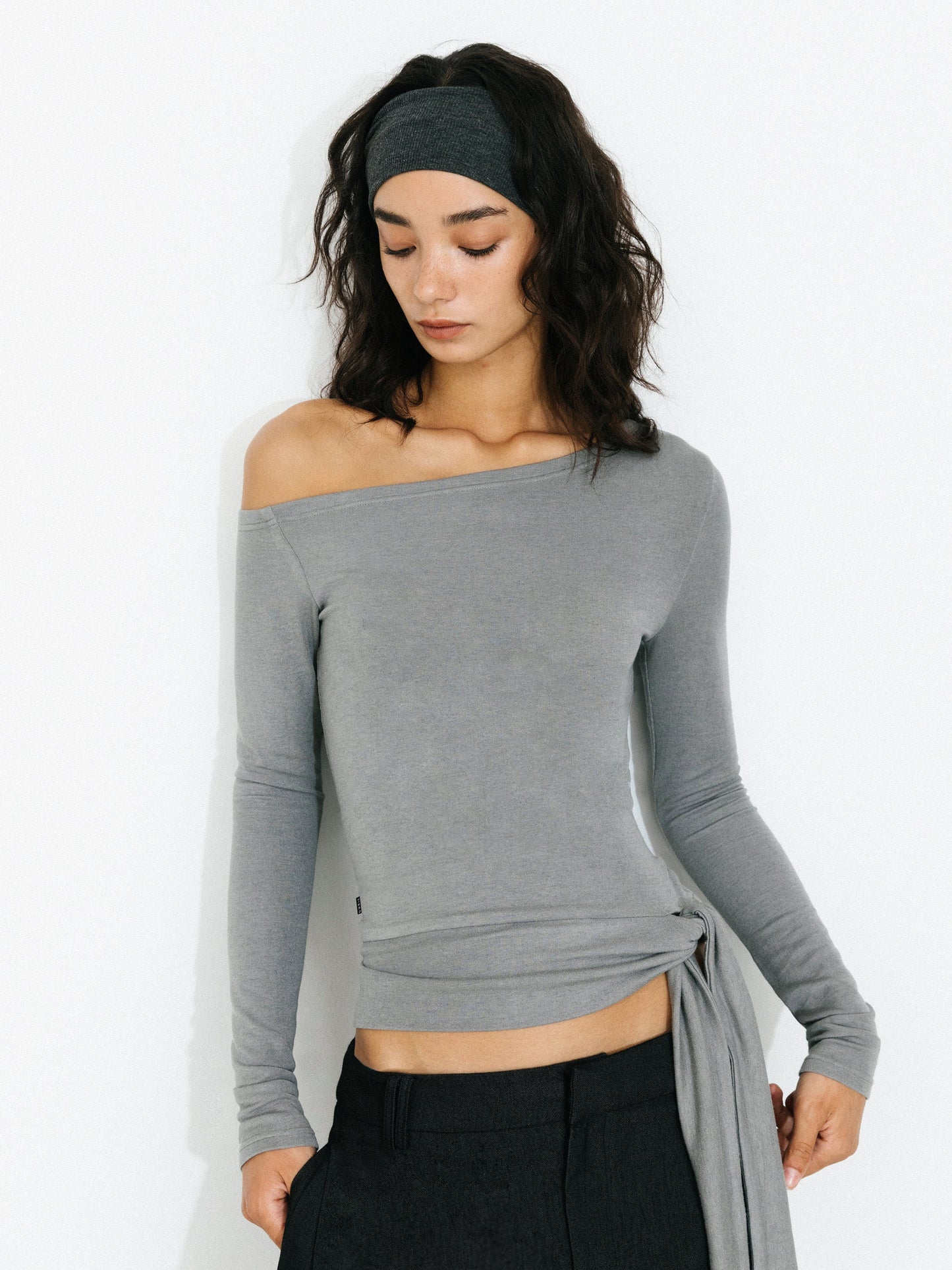 C by CUBIC One-Shoulder Slim-Fit Long-Sleeve Top