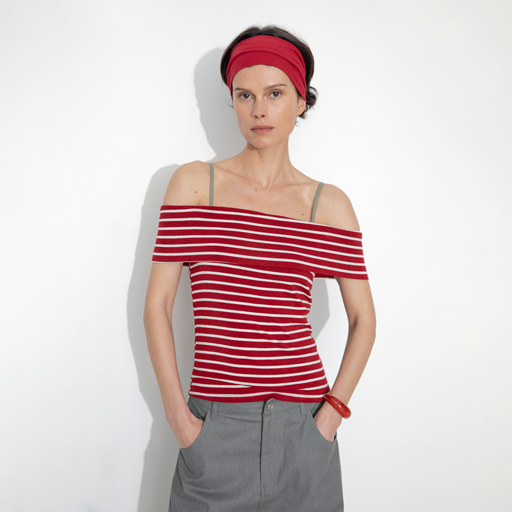 Striped Off-Shoulder Short-Sleeve Top