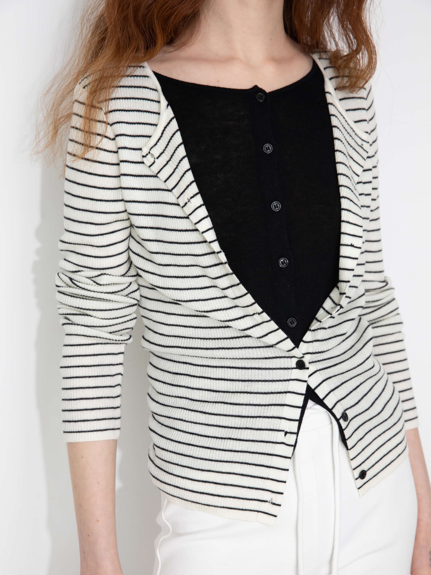 Slim-Fit Long Sleeve Layered Knit Cardigan