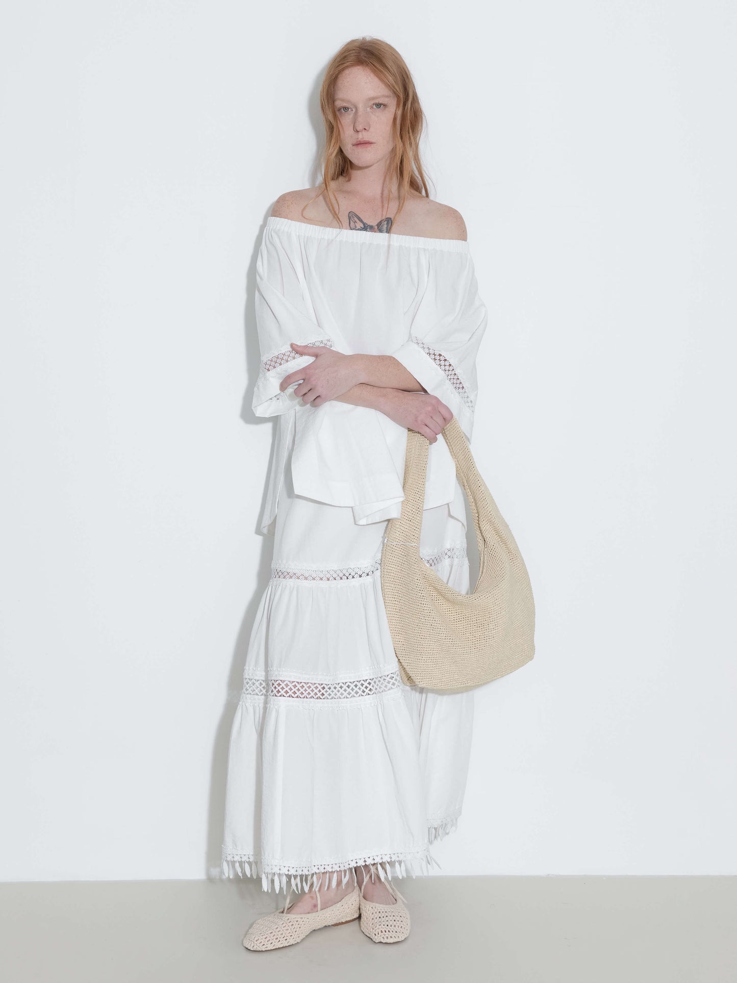 High-Waisted Hollow Out Tassel Trim Maxi Skirt