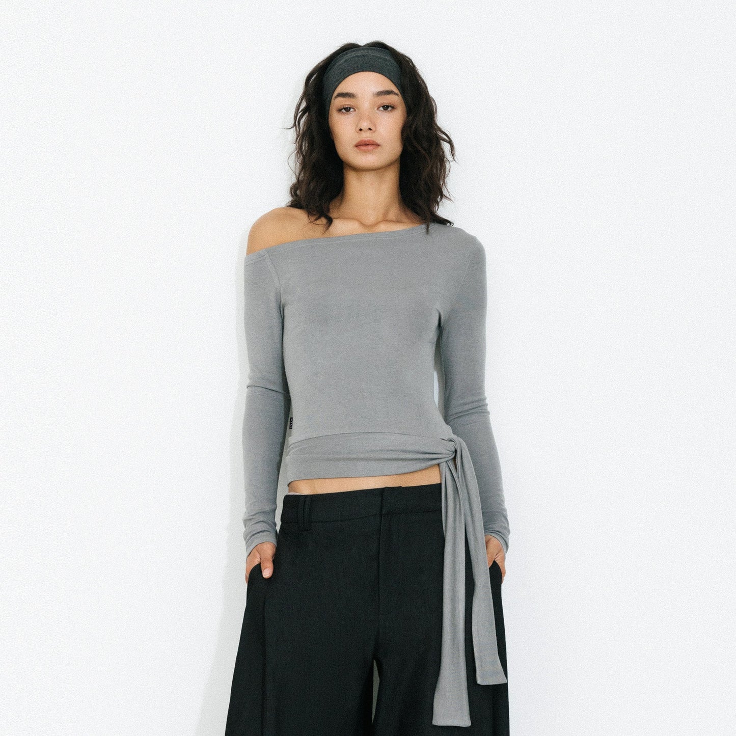 C by CUBIC One-Shoulder Slim-Fit Long-Sleeve Top
