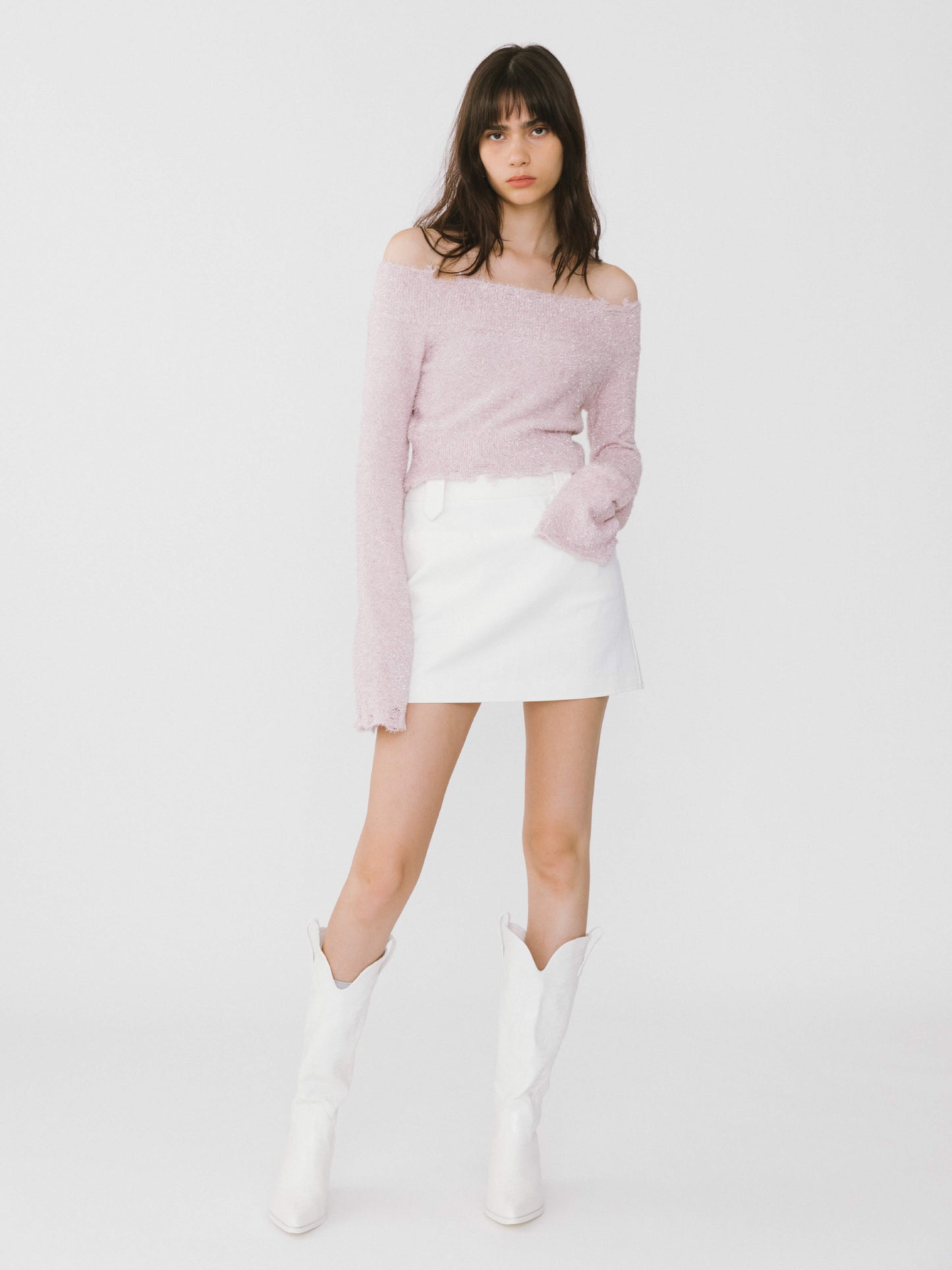 Off-Shoulder Long Sleeve Knit Crop Top
