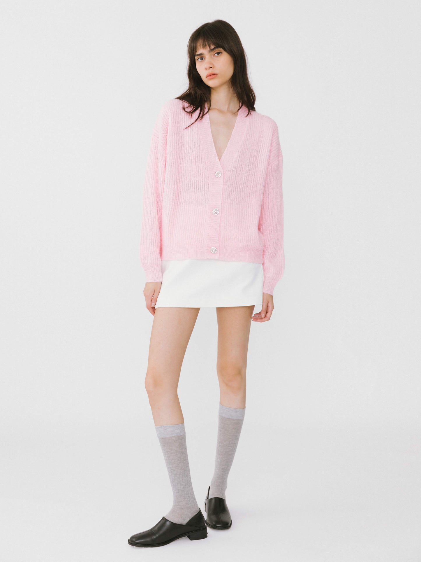 Casual V-Neck Ribbed Knit Cardigan with Wool Blend