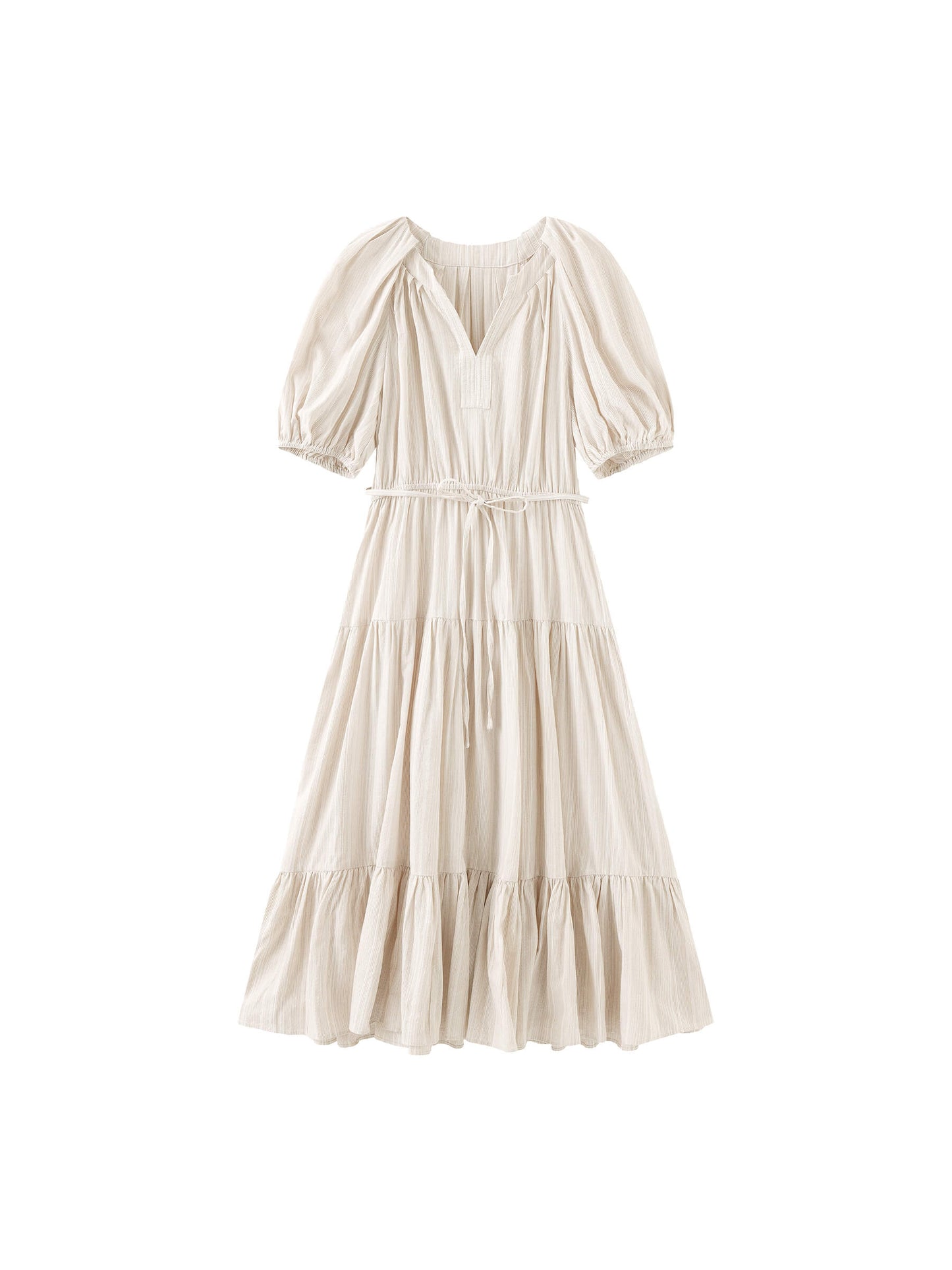 Puff Sleeve V-Neck Tiered Dress