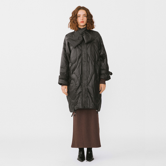 Long Duck Down Coat With Scarf