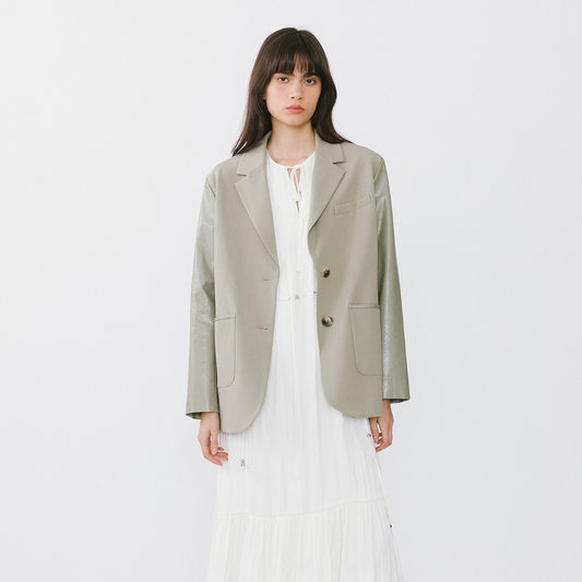 Faux Leather and Wool Oversized Blazer