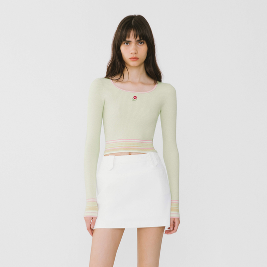 Boat Neck Long Sleeve Knit Top